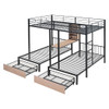 Full Over Twin & Twin Triple Bunk Bed With Drawers, Multi-Functional Frame With Desks And Shelves In The Middle - Black