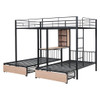 Full Over Twin & Twin Triple Bunk Bed With Drawers, Multi-Functional Frame With Desks And Shelves In The Middle - Black