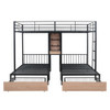 Full Over Twin & Twin Triple Bunk Bed With Drawers, Multi-Functional Frame With Desks And Shelves In The Middle - Black