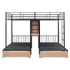 Full Over Twin & Twin Triple Bunk Bed With Drawers, Multi-Functional Frame With Desks And Shelves In The Middle - Black