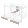 Full Over Twin & Twin Triple Bunk Bed With Drawers, Multi-Functional Frame With Desks And Shelves In The Middle - White