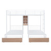 Full Over Twin & Twin Triple Bunk Bed With Drawers, Multi-Functional Frame With Desks And Shelves In The Middle - White