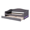 Twin Size Upholstered Daybed With Light And Trundle - Gray