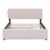 Queen Size Upholstered Platform Bed With Twin Long Trundle - Beige