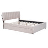 Queen Size Upholstered Platform Bed With Twin Long Trundle - Beige