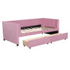 Twin Size Upholstered Daybed With Ergonomic Design Backrest And 2 Drawers - Pink