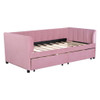 Twin Size Upholstered Daybed With Ergonomic Design Backrest And 2 Drawers - Pink