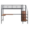 Twin Size Loft Bed With Desk And Grid, Stylish Frame With Lateral Storage Ladder And Wardrobe - Black