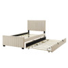 Twin Size Upholstered Platform Bed With Twin Size Trundle - Beige