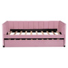 Twin Size Upholstered Daybed With Ergonomic Design Backrest And Trundle - Pink