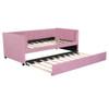 Twin Size Upholstered Daybed With Ergonomic Design Backrest And Trundle - Pink
