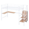 Twin Size Loft Bed With Desk And Grid, Stylish Frame With Lateral Storage Ladder And Wardrobe - White