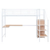 Twin Size Loft Bed With Desk And Grid, Stylish Frame With Lateral Storage Ladder And Wardrobe - White