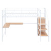 Twin Size Loft Bed With Desk And Grid, Stylish Frame With Lateral Storage Ladder And Wardrobe - White