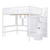 Full Size Loft Bed With Bookshelf, Drawers, Desk, And Wardrobe - White
