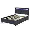 Queen Size Upholstered Platform Bed With LED Frame, With Twin Long Size Trundle And 2 Drawers - Gray