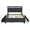Queen Size Upholstered Platform Bed With LED Frame, With Twin Long Size Trundle And 2 Drawers - Gray