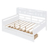 Full Size Daybed, Slat Support, With Bedside Shelf And Two Drawers - White