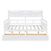 Full Size Daybed, Slat Support, With Bedside Shelf And Two Drawers - White