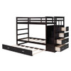 Twin Over Twin Bunk Bed With Trundle And Staircase - Espresso