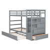 Twin Over Twin Bunk Bed With Trundle And Staircase - Gray