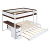 Full Over Full Bunk Bed With Twin Size Trundle, Storage And Desk - White / Walnut