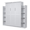 Queen Size Murphy Wall Bed With Shelves And LED Lights - White