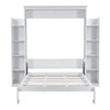 Queen Size Murphy Wall Bed With Shelves And LED Lights - White