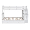 Twin Over Full Bunk Bed With Twin Size Trundle, Storage And Guard Rail For Bedroom - White