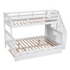 Twin Over Full Bunk Bed With Twin Size Trundle, Storage And Guard Rail For Bedroom - White
