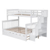 Twin Over Full Bunk Bed With Twin Size Trundle, Storage And Guard Rail For Bedroom - White