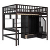 Full Size Loft Bed With Bookshelf, Drawers, Desk, And Wardrobe - Espresso