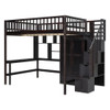 Full Size Loft Bed With Bookshelf, Drawers, Desk, And Wardrobe - Espresso