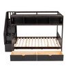 Twin Over Full Bunk Bed With Shelfs, Storage Staircase And 2 Drawers - Espresso