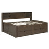 Full Size Daybed With 2 Bedside Cabinets, Upper Shelves And 4 Drawers - Antique Brown