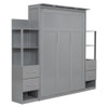 Full Size Murphy Wall Bed & Shelves, Drawers And LED Lights - Gray