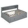 Full Size Daybed With 2 Bedside Cabinets, Upper Shelves And 4 Drawers - Gray