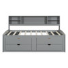 Full Size Daybed With 2 Bedside Cabinets, Upper Shelves And 4 Drawers - Gray
