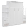 Full Size Murphy Wall Bed & Shelves, Drawers And LED Lights - White