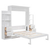 Full Size Murphy Wall Bed & Shelves, Drawers And LED Lights - White