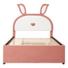 Full Size Upholstered Platform Bed With Trundle And 3 Drawers, Rabbit-Shaped Headboard With Embedded LED Lights - Pink