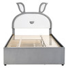 Full Size Upholstered Platform Bed With Trundle And 3 Drawers, Rabbit-Shaped Headboard With Embedded LED Lights - Gray