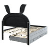 Full Size Upholstered Platform Bed With Trundle And 3 Drawers, Rabbit-Shaped Headboard With Embedded LED Lights - Gray