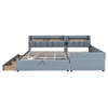 Queen & Twin Long Size Upholstered Platform Bed, Mother & Child Bed With Hydraulic Storage System, Drawer Box, Bedhead Storage Shelf And 2 Pairs Of Sockets & USB Ports - Gray