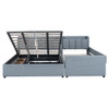Queen & Twin Long Size Upholstered Platform Bed, Mother & Child Bed With Hydraulic Storage System, Drawer Box, Bedhead Storage Shelf And 2 Pairs Of Sockets & USB Ports - Gray