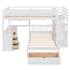 Full Over Twin Bunk Bed With Desk, Drawers And Shelves - White