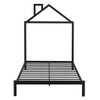 Twin Size Platform Bed With House-Shaped Headboard Design - Black