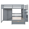 Full Over Twin Bunk Bed With Wardrobe, Drawers - Gray