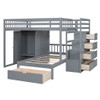 Full Over Twin Bunk Bed With Wardrobe, Drawers - Gray