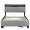 Full Size Upholstered Platform Bed With Storage Headboard, Twin Size Trundle & 2 Drawers And A Set Of Sockets & USB Ports - Gray